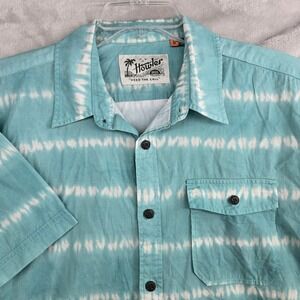 Howler Bros Mens Short Sleeve Button Down Shirt Teal White Tie‎ Dye Size Medium